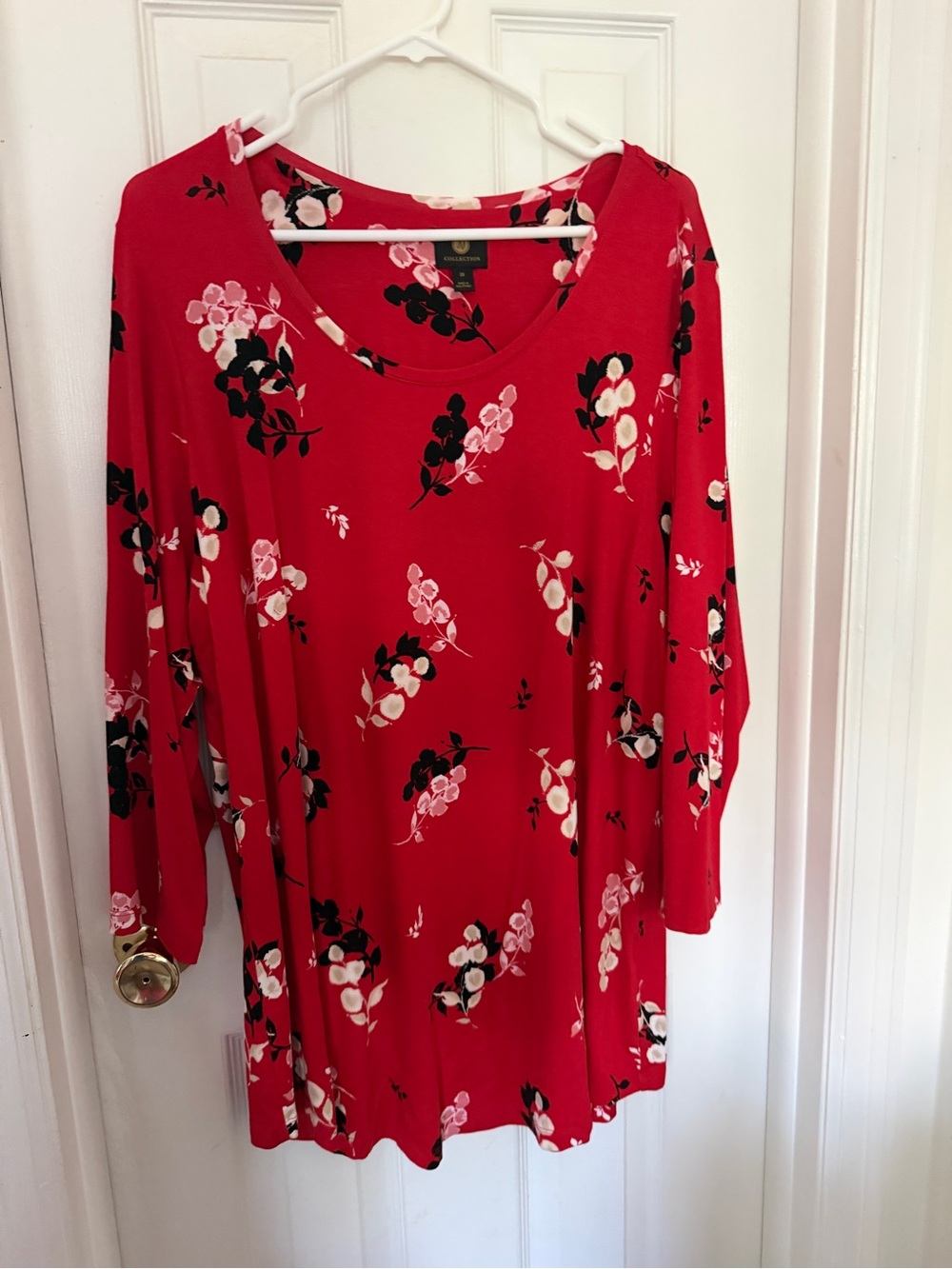 JM Collection Red Floral V-Neck Tunic